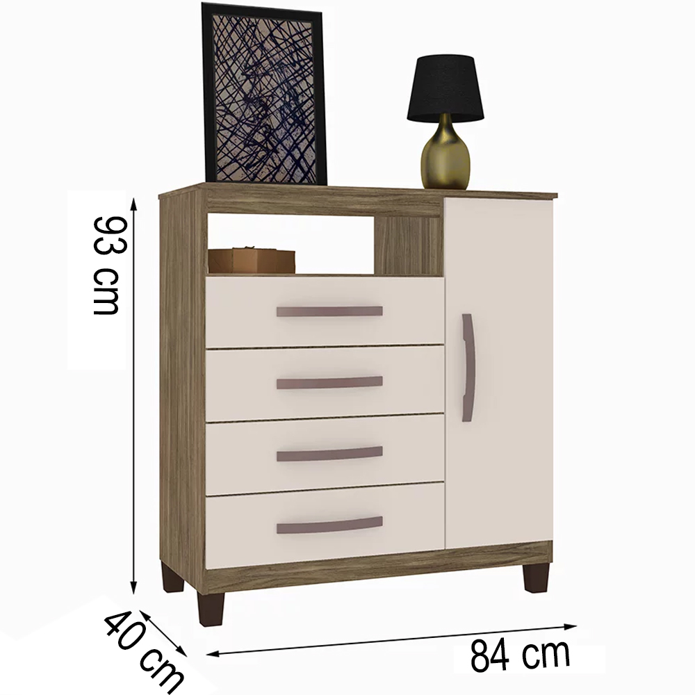 Comoda Sapateira Cannes 1 Porta 4 Gav Teka Champanhe INC Milani Store