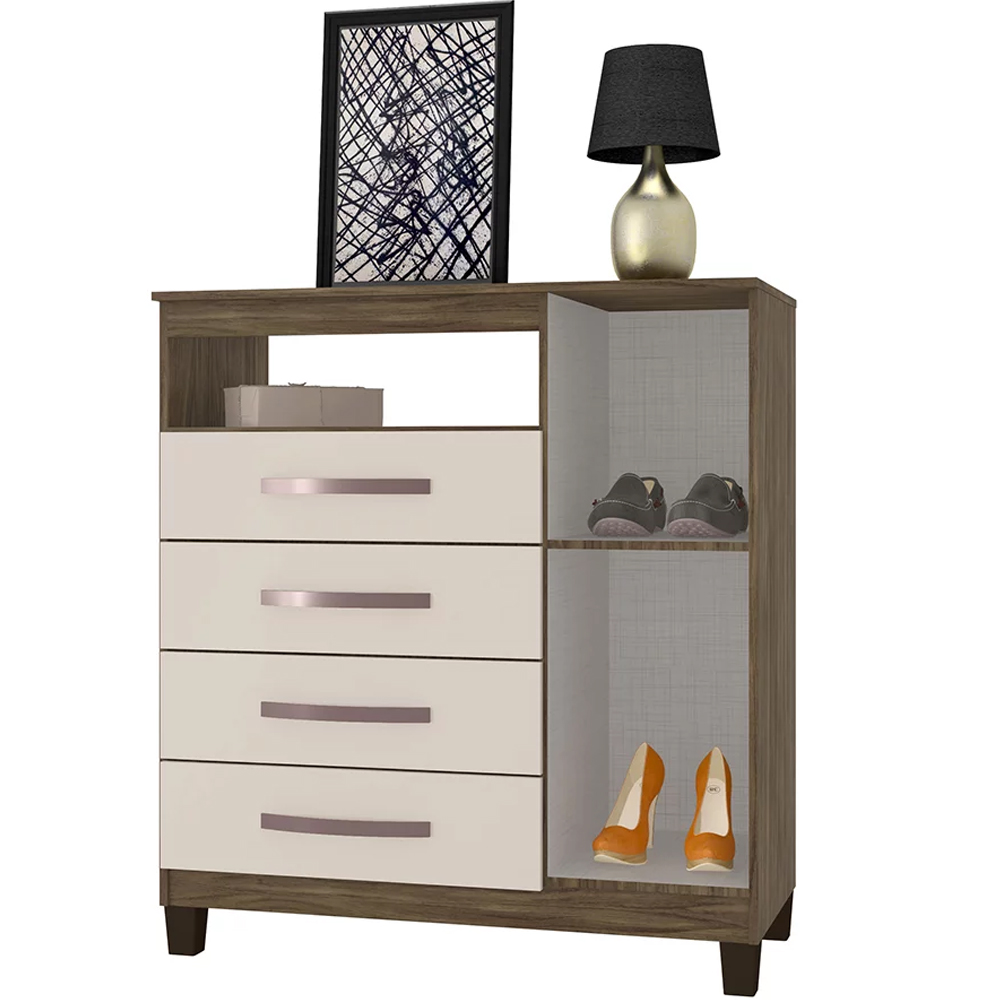 Comoda Sapateira Cannes 1 Porta 4 Gav Teka Champanhe INC Milani Store