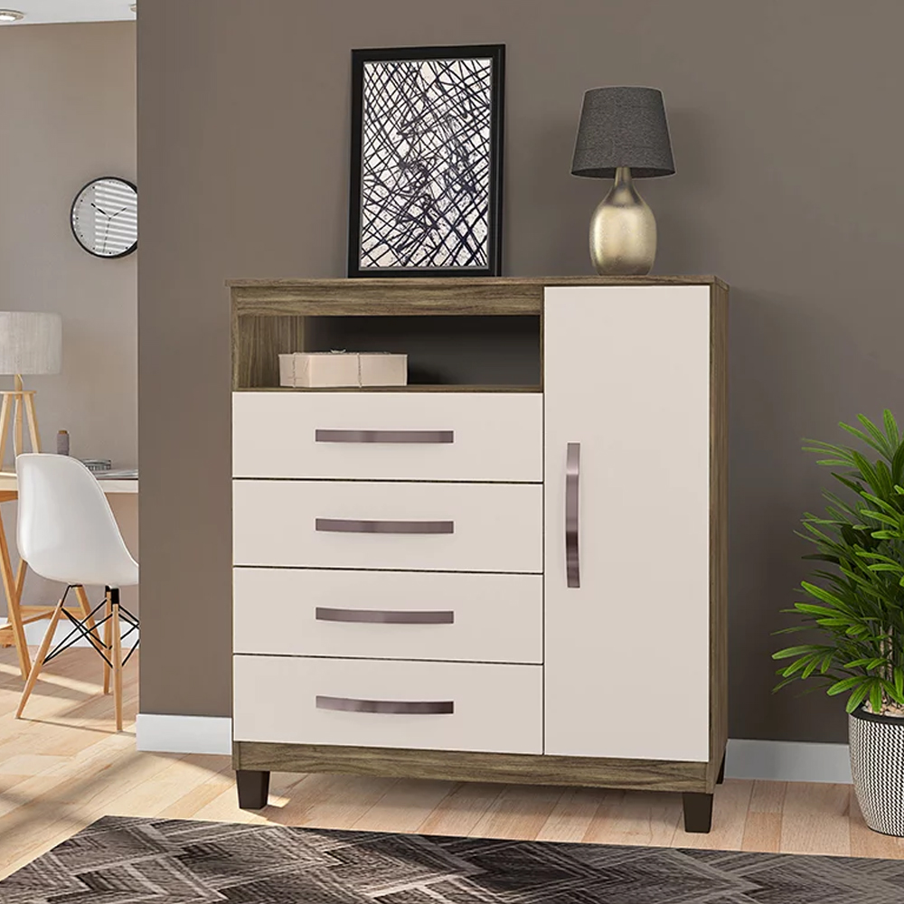 Comoda Sapateira Cannes 1 Porta 4 Gav Teka Champanhe INC Milani Store
