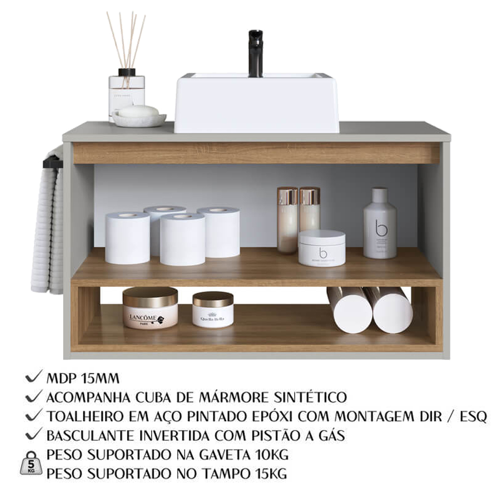 Conjunto Armario e Gabinete 80cm Com Cuba Mel Arenas PRODDY