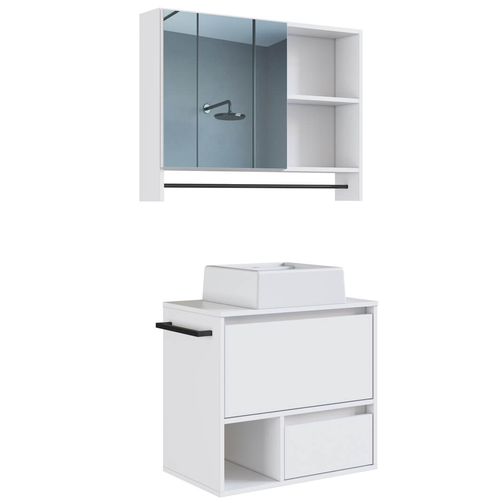 Conjunto Armario e Gabinete Com Cuba 60cm Branco PRODDY