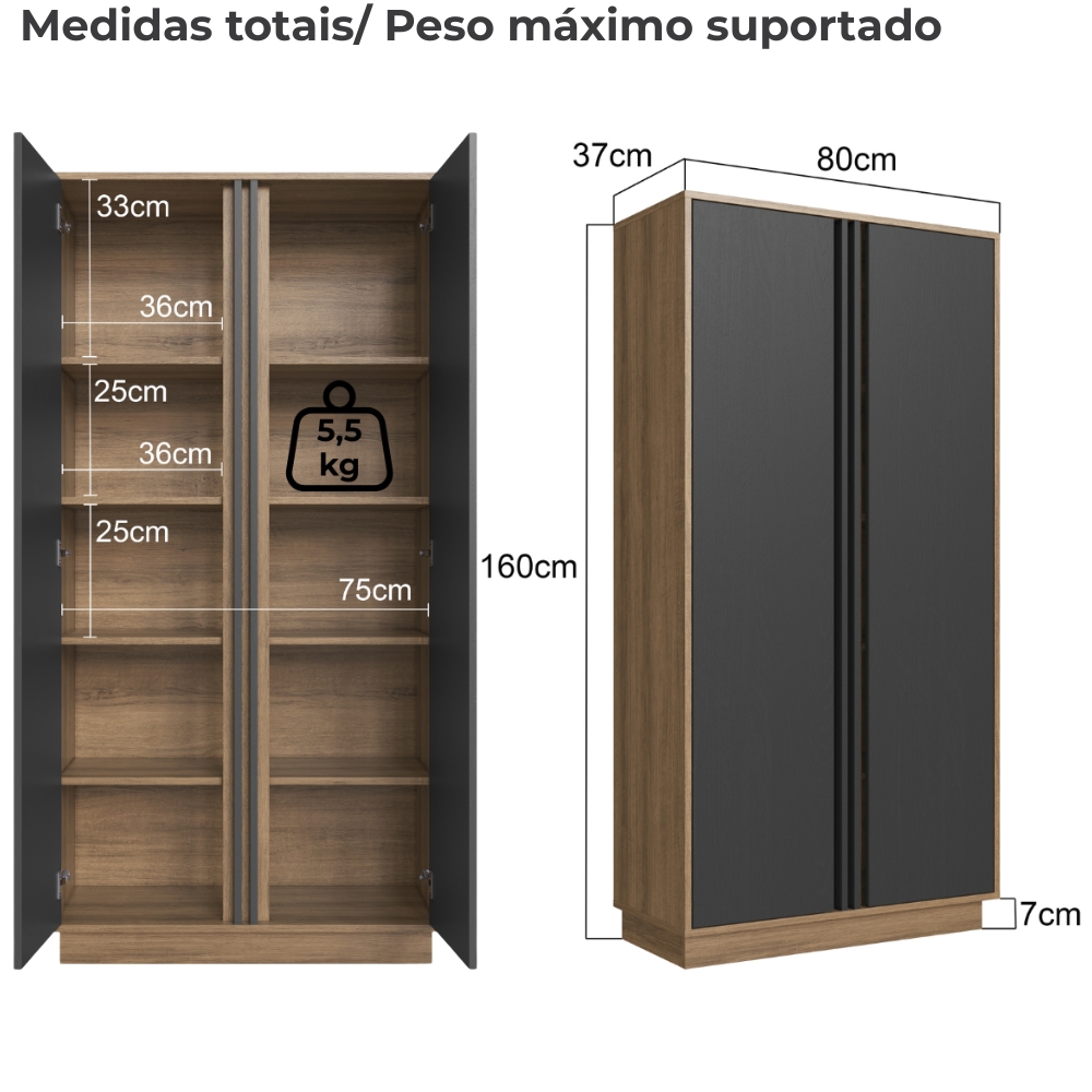 Conjunto Escritorio 3 Peças Office CM5020 Mel Grafite FAEM