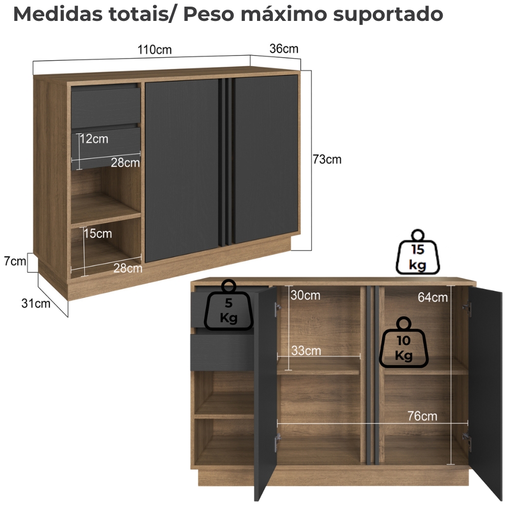 Conjunto Escritorio 3 Peças Office CM5020 Mel Grafite FAEM