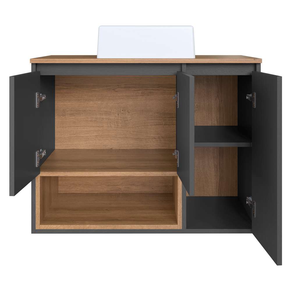 Conjunto Gabinete Suspenso 80 cm Com Cuba BL9220 Mell Grafite FAEM