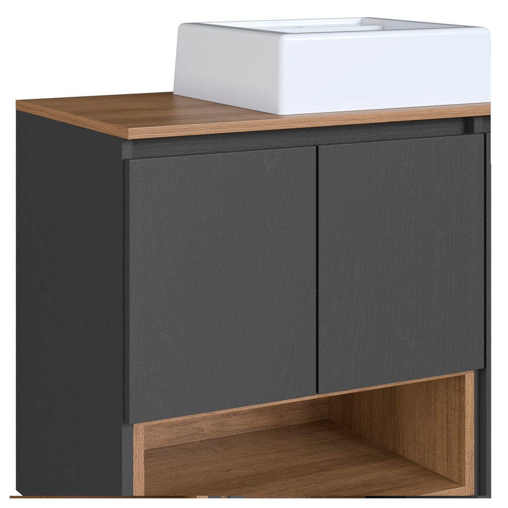Conjunto Gabinete Suspenso 80 cm Com Cuba BL9220 Mell Grafite FAEM