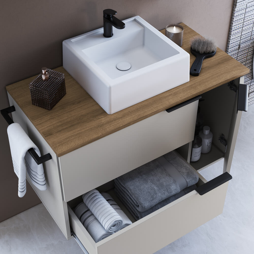 Conjunto Gabinete com Cuba e Espelheira 80cm Mel Arenas PRODDY
