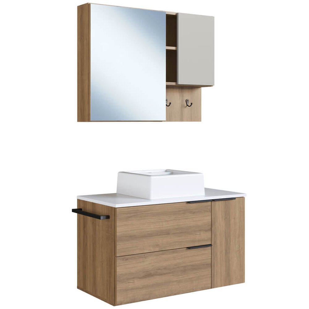 Conjunto Gabinete com Cuba e Espelheira 80cm Mel Branco Arenas PRODDY