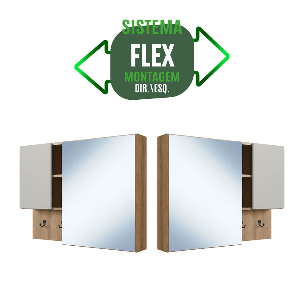 Conjunto Gabinete com Cuba e Espelheira 80cm Mel Branco Arenas PRODDY