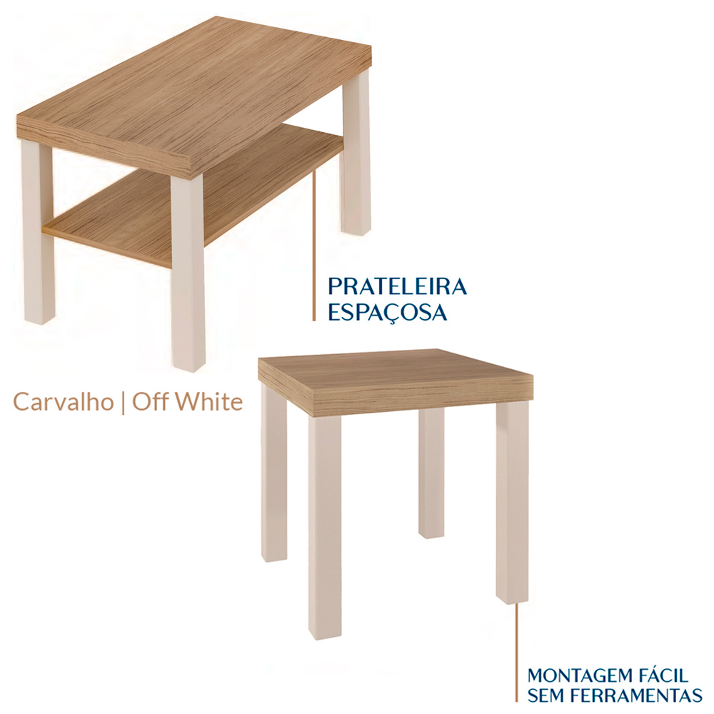 Conjunto Mesa de Centro e Apoio MCA45 Carvalho Off White ARLY