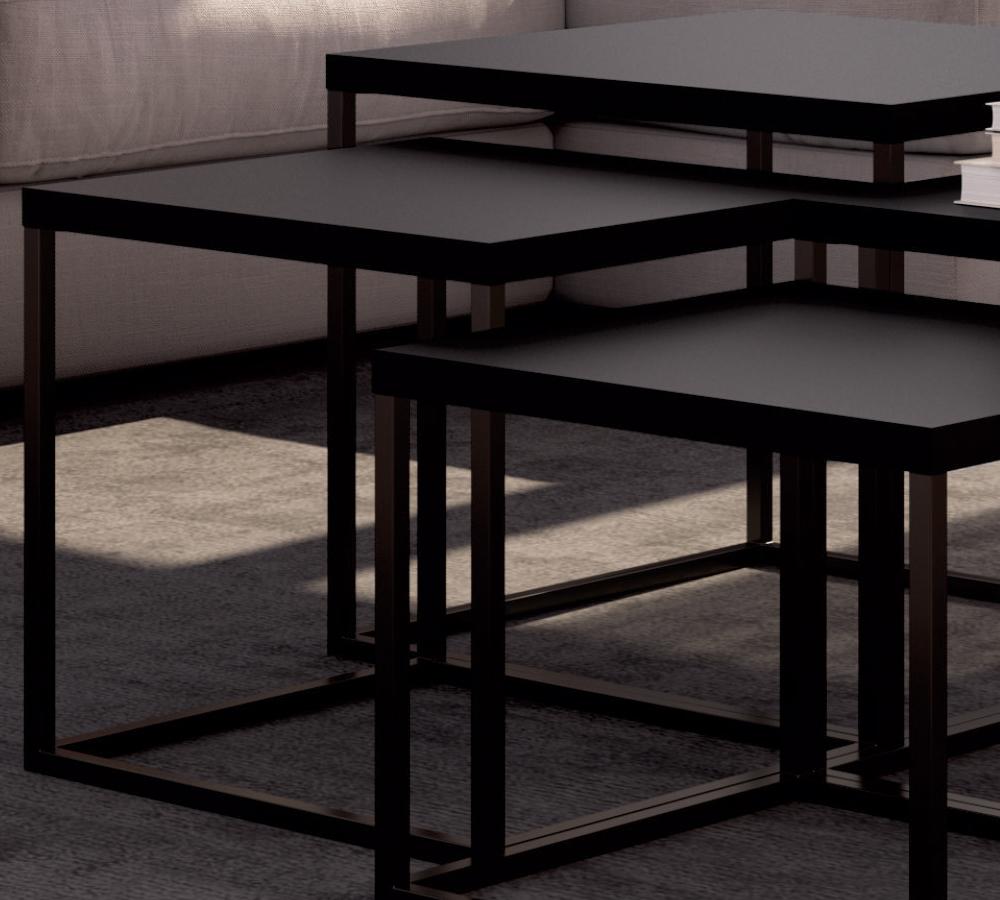Conjunto Mesas De Centro Aço 04 Peças Preto Milani Store