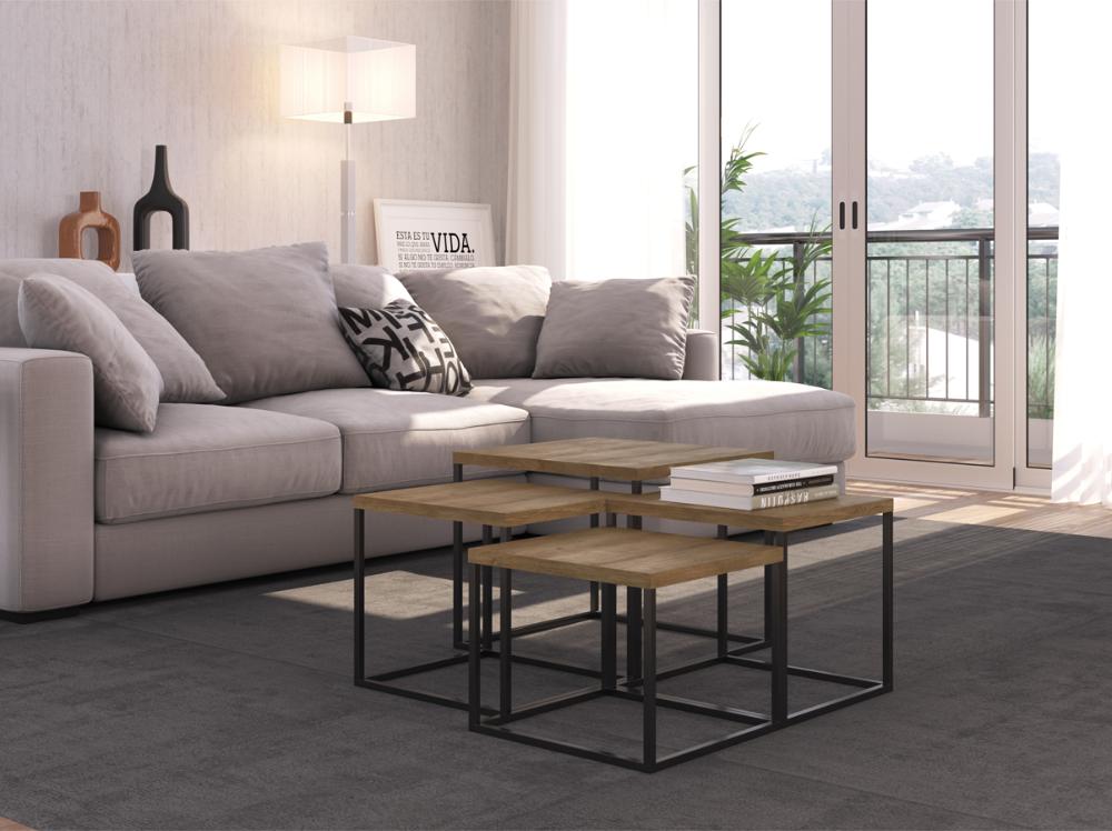 Conjunto Mesas De Centro Aço 04 Peças Preto Vermont Milani Store
