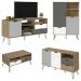 Conjunto Sala Estar Rack TV 60 Pol Carvalho Branco Grafite Prata ARLY