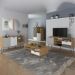 Conjunto Sala Estar Rack TV 60 Pol Carvalho Branco Grafite Prata ARLY