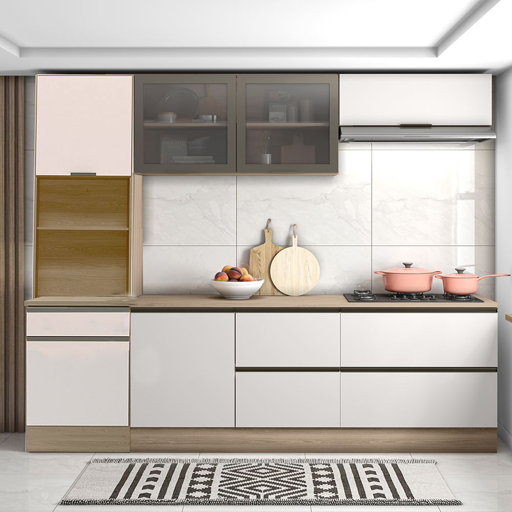 Cozinha 5 Pecas Balcao Tampo 258 cm Etti Carvalho Oak Off White PLN