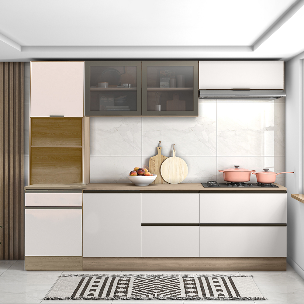 Cozinha 5 Pecas Balcao Tampo 258 cm Etti Carvalho Oak Off White PLN