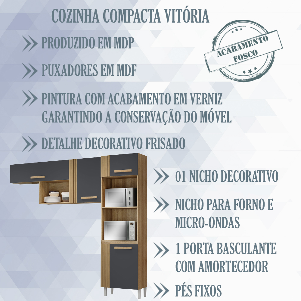 Cozinha Compacta 4 Portas 2001910 Atacama Grafite ARMoveis