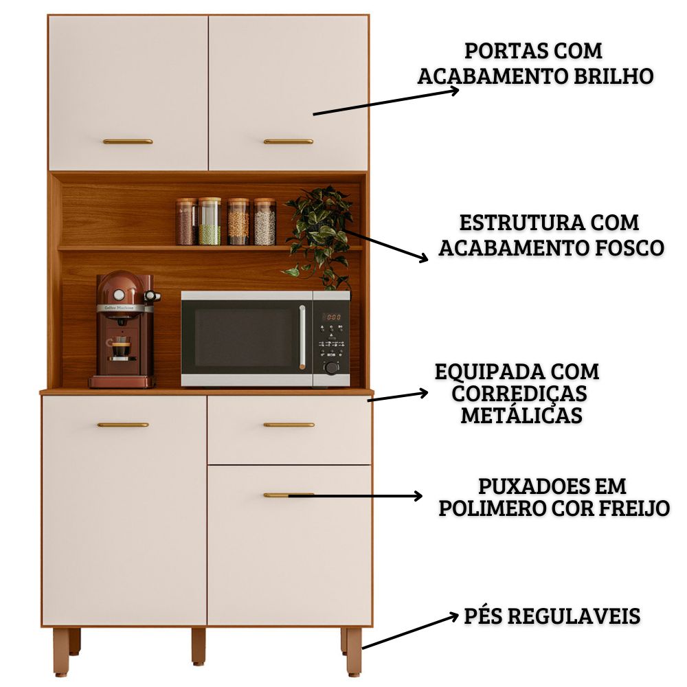Cozinha Compacta 4P 1G 90 cm Izzi Freijo Off White PLN
