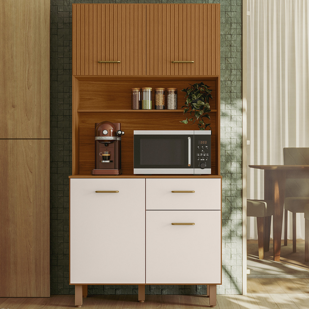 Cozinha Compacta 4P 1G 90 cm Izzi Freijo Ripado Off White PLN