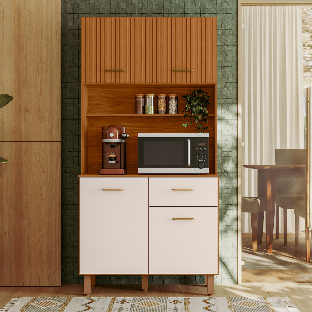 Cozinha Compacta 4P 1G 90 cm Izzi Freijo Ripado Off White PLN