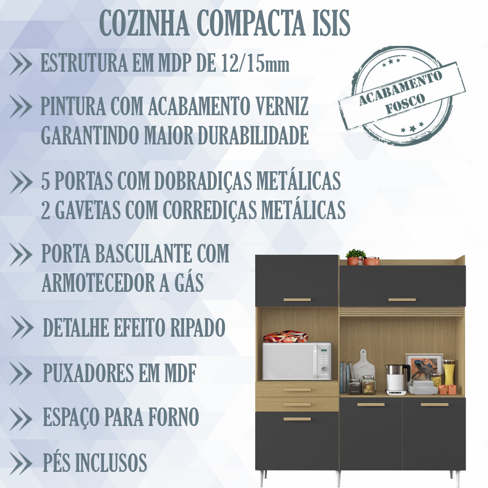 Cozinha Compacta 5 Portas 182cm 2000448 Atacama Grafite ARMoveis