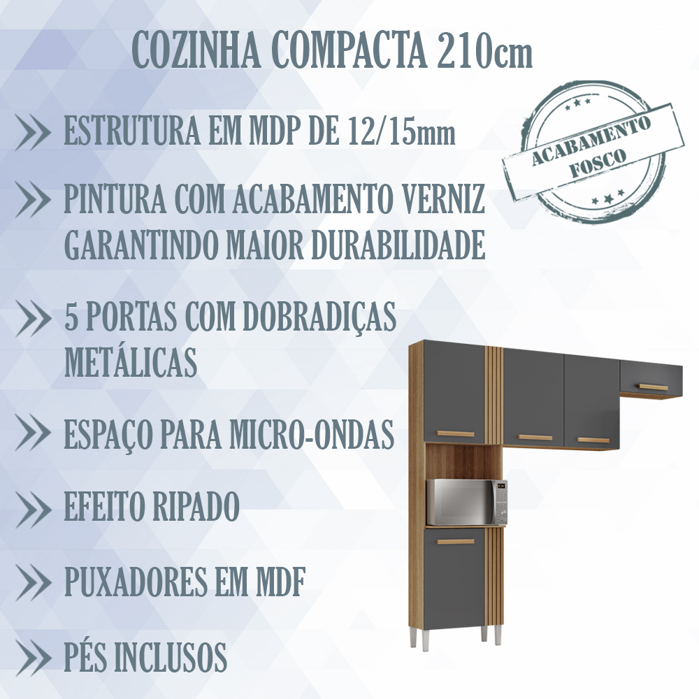 Cozinha Compacta 5 Portas 210cm 2012155 Atacama Grafite ARMoveis