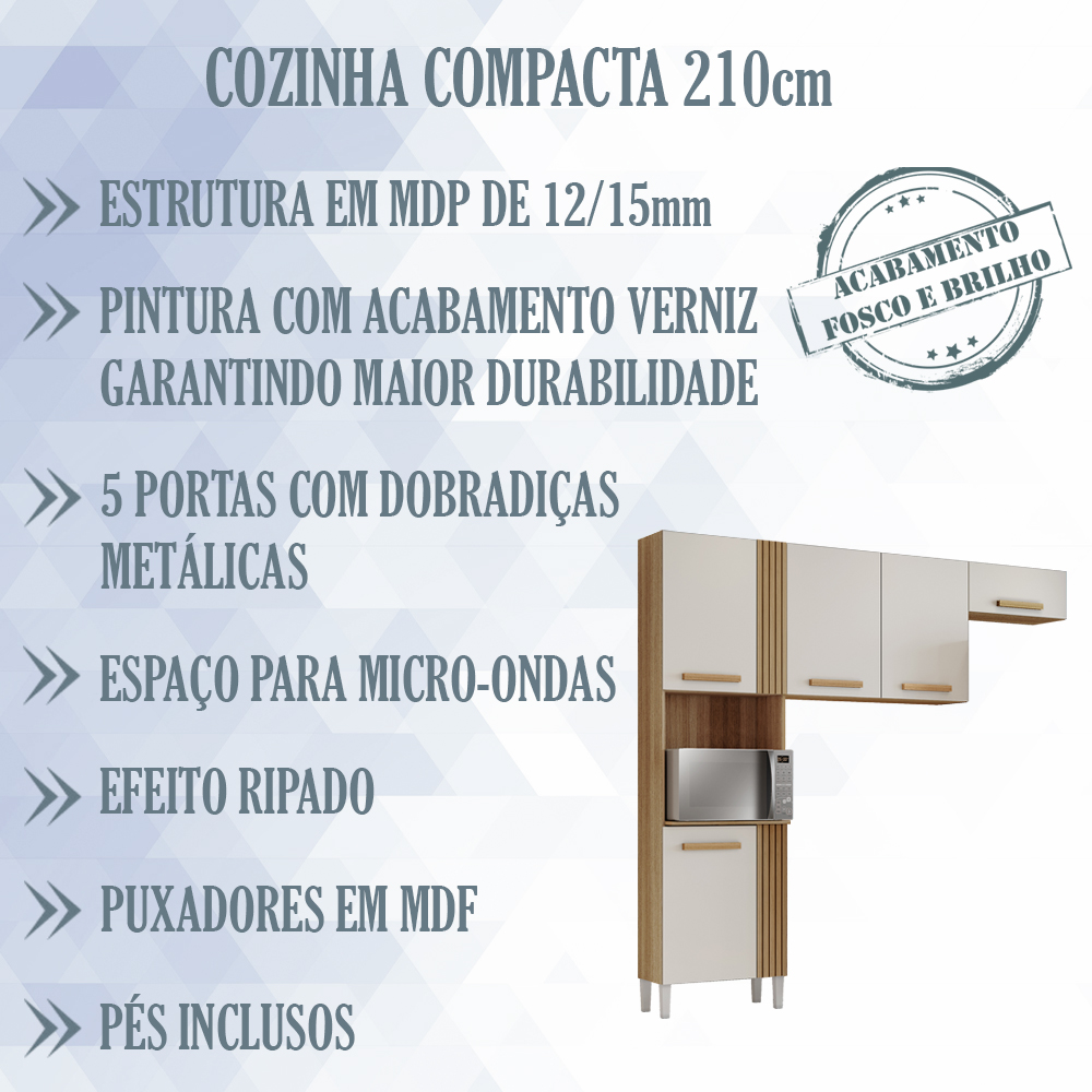Cozinha Compacta 5 Portas 210cm 2012155 Atacama Off White ARMoveis