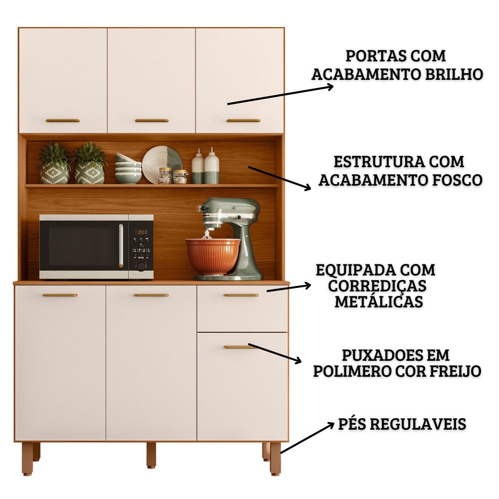 Cozinha Compacta 6P 1G 110 cm Livi Freijo Off White PLN