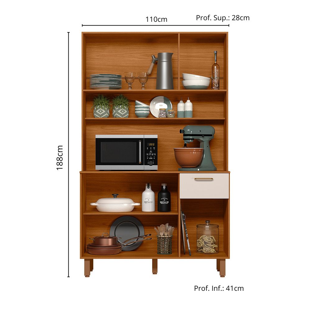 Cozinha Compacta 6P 1G 110 cm Livi Freijo Off White PLN