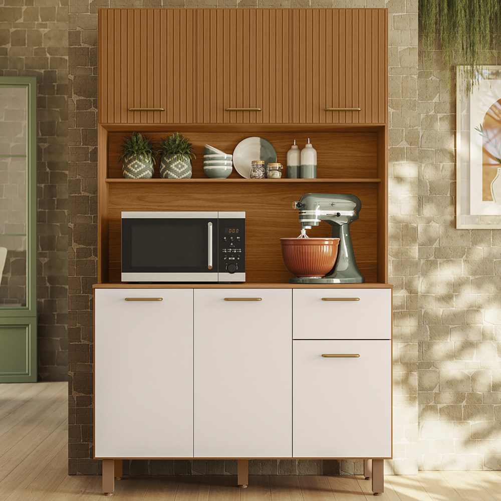 Cozinha Compacta 6P 1G 110 cm Livi Freijo Ripado Off White PLN