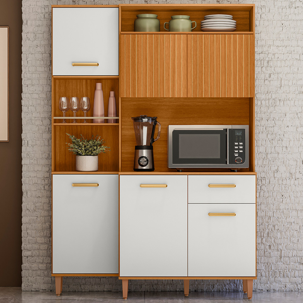 Cozinha Compacta 6P 1G 137 cm Joly Freijo Off White Ripado PLN