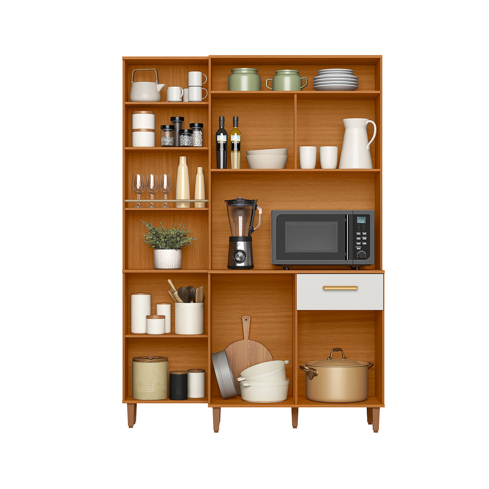 Cozinha Compacta 6P 1G 137 cm Joly Freijo Off White Ripado PLN