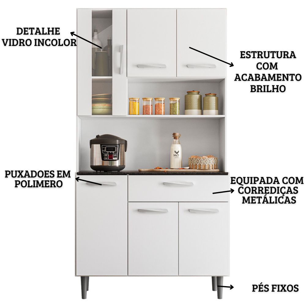 Cozinha Compacta 6P 1G 91 cm Coral Branco PLN