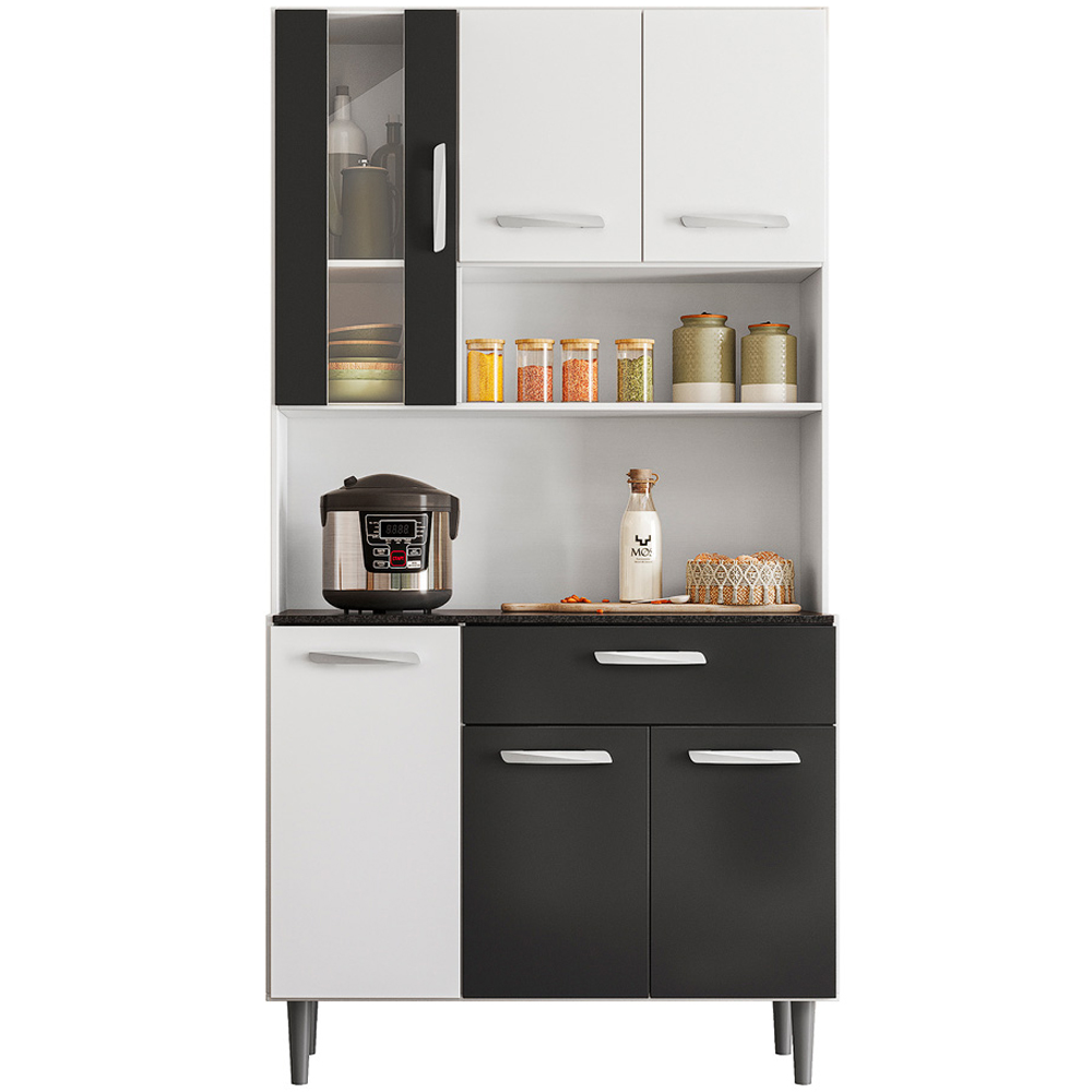 Cozinha Compacta 6P 1G 91 cm Coral Branco Preto PLN