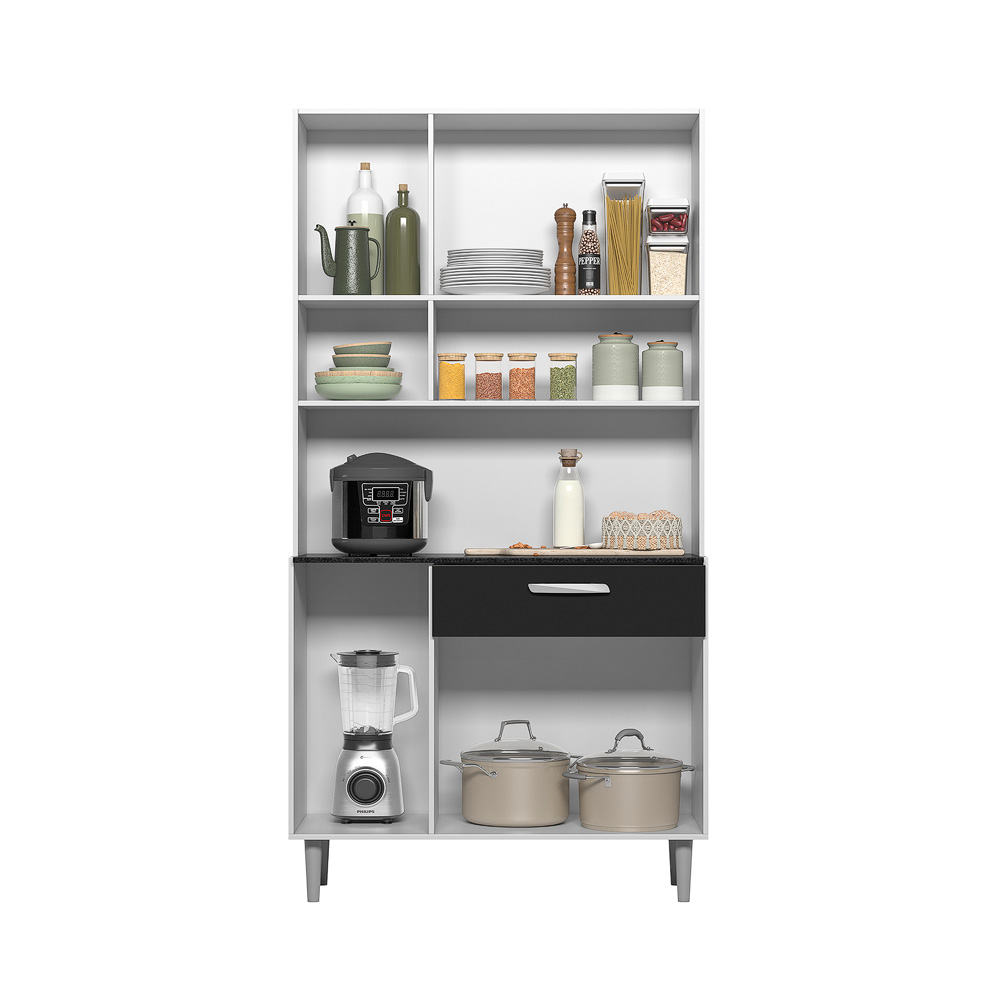 Cozinha Compacta 6P 1G 91 cm Coral Branco Preto PLN