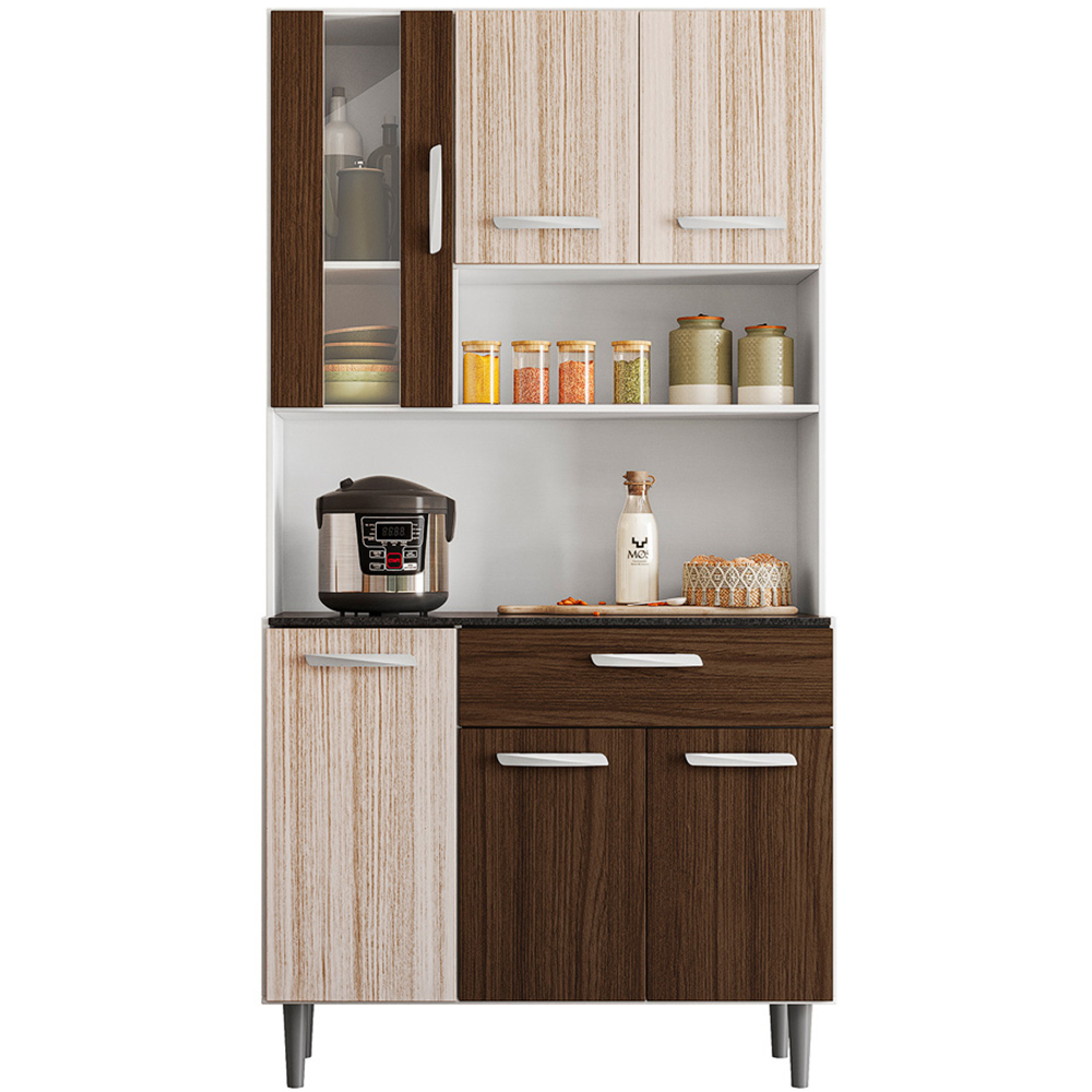Cozinha Compacta 6P 1G 91 cm Coral Branco Rovere Amendoa PLN