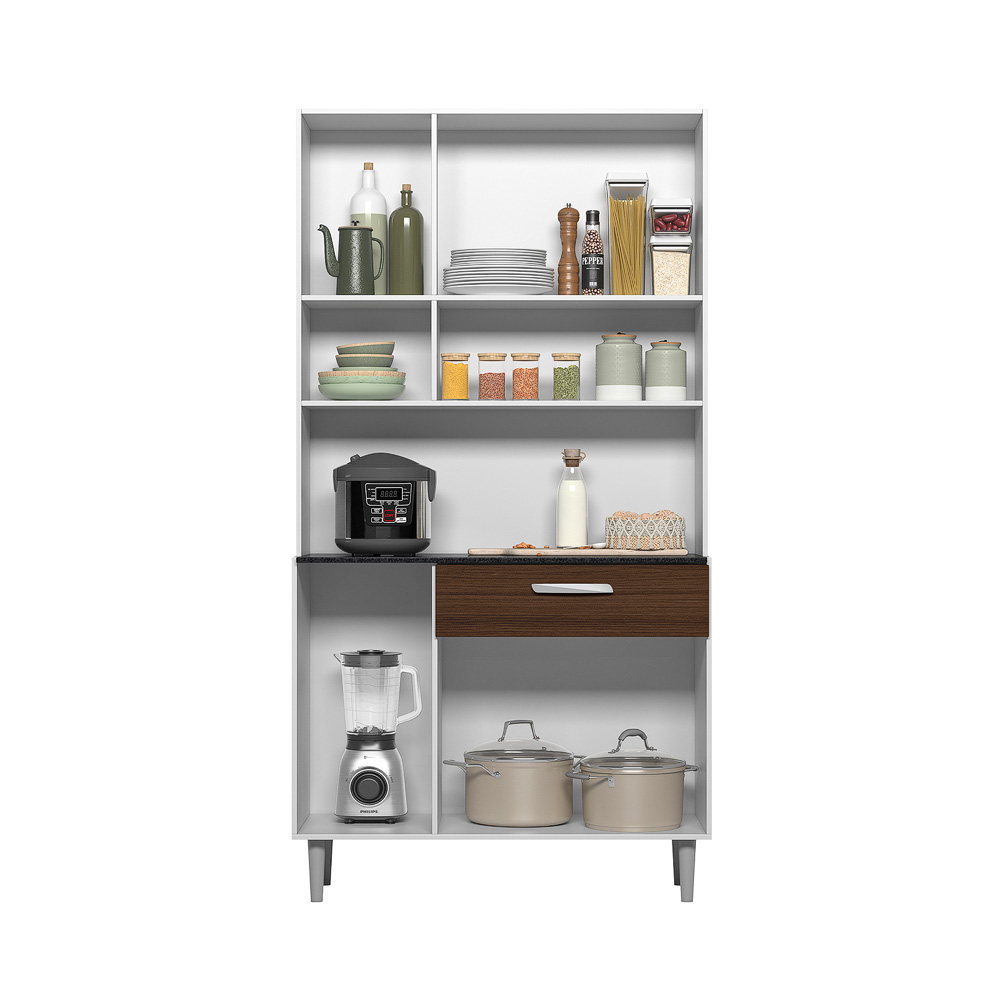 Cozinha Compacta 6P 1G 91 cm Coral Branco Rovere Amendoa PLN