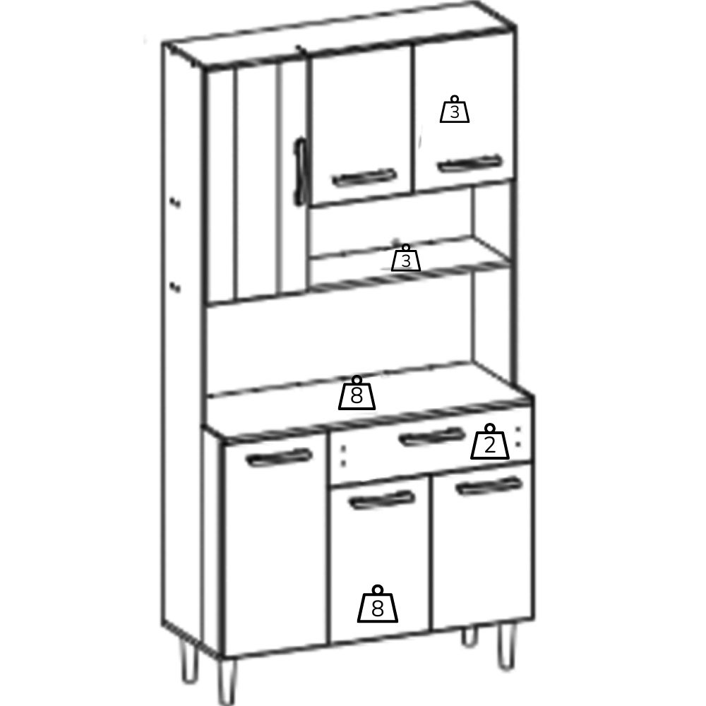 Cozinha Compacta 6P 1G 91 cm Coral Branco Rovere Amendoa PLN