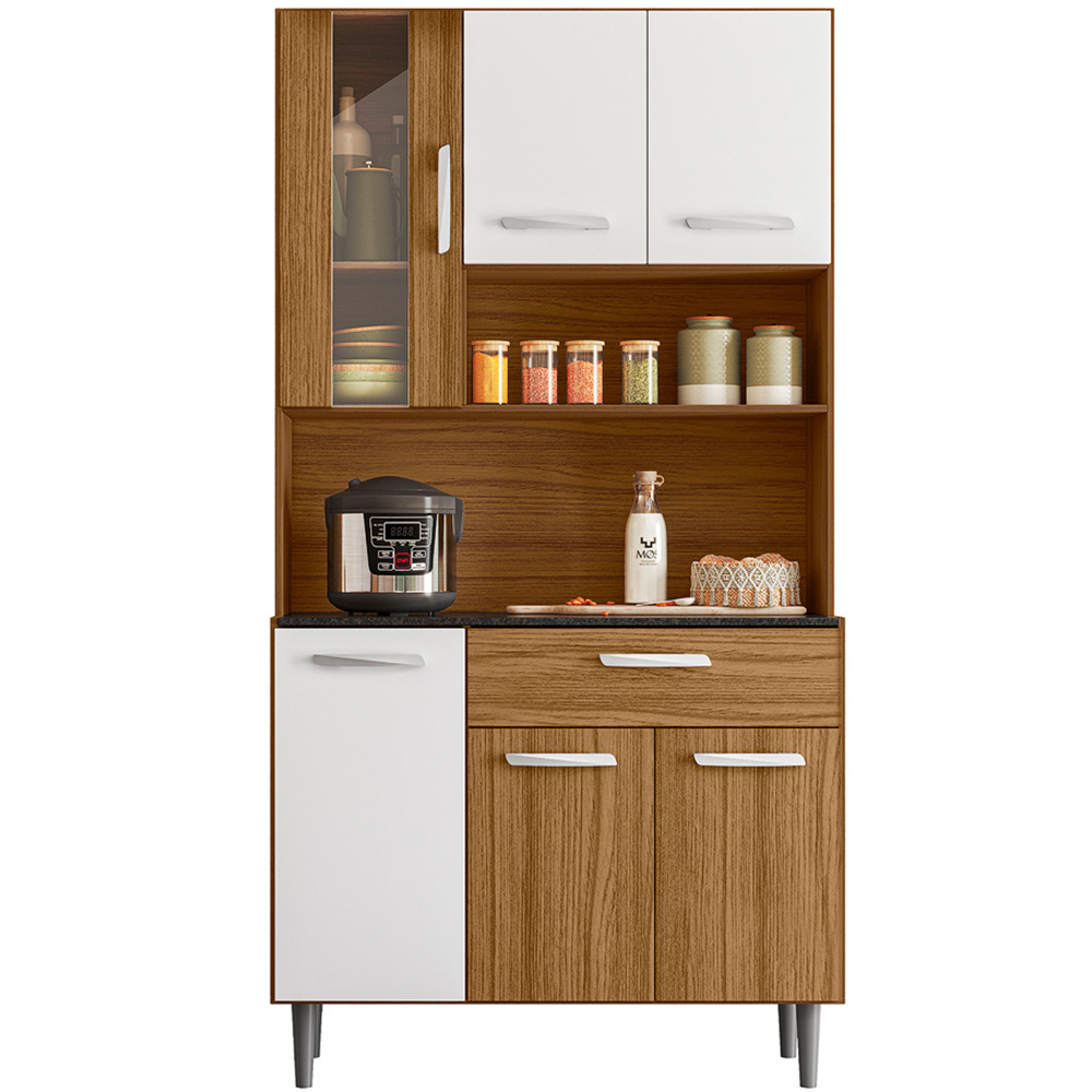 Cozinha Compacta 6P 1G 91 cm Coral Carvalho Branco PLN