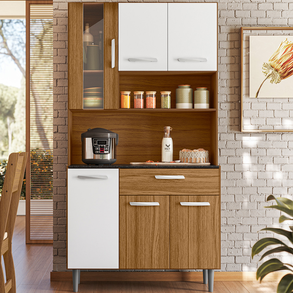 Cozinha Compacta 6P 1G 91 cm Coral Carvalho Branco PLN