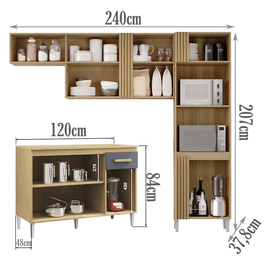 Cozinha Compacta Com Balcao 2001910x0310 Grafite Atacama ARMoveis
