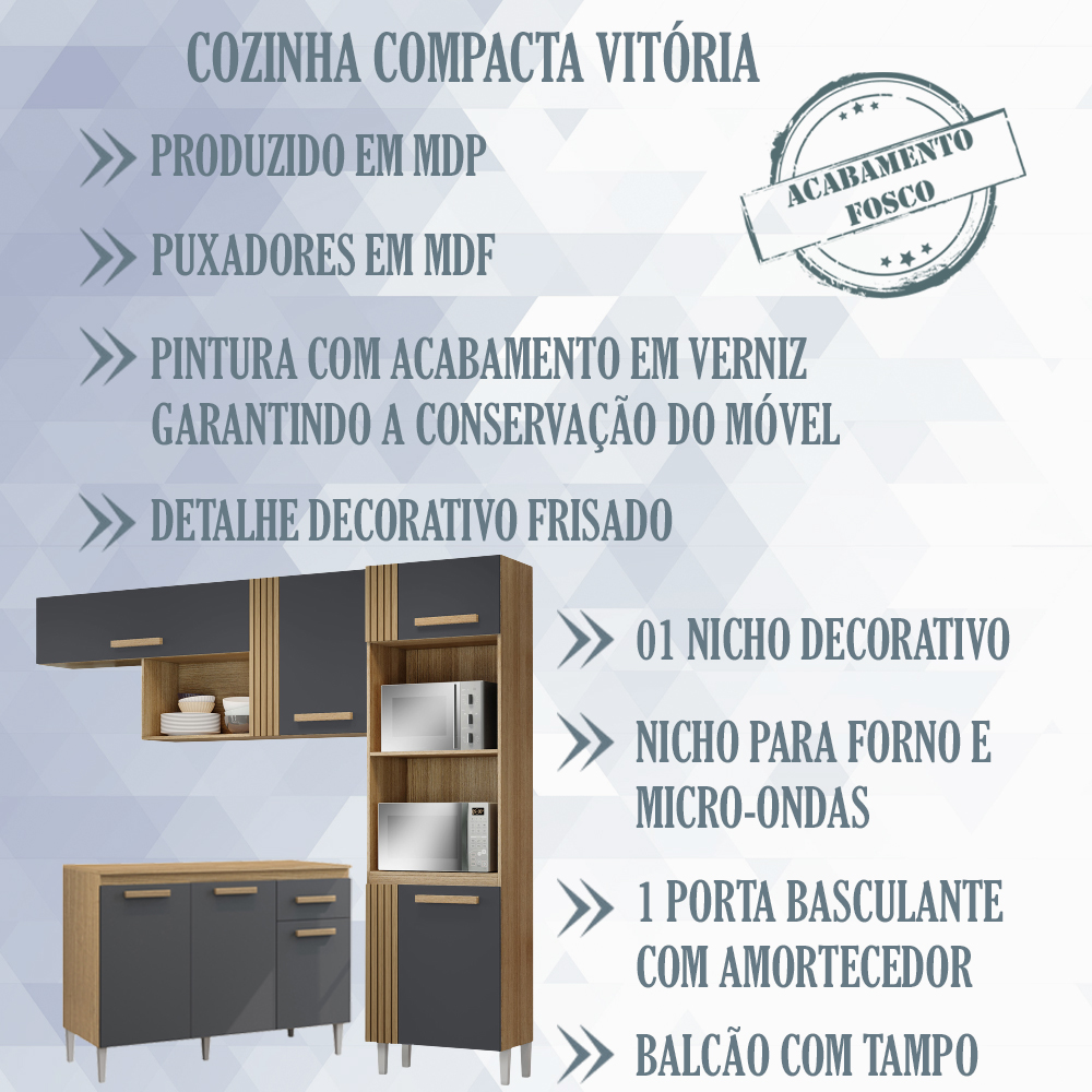 Cozinha Compacta Com Balcao 2001910x0310 Grafite Atacama ARMoveis