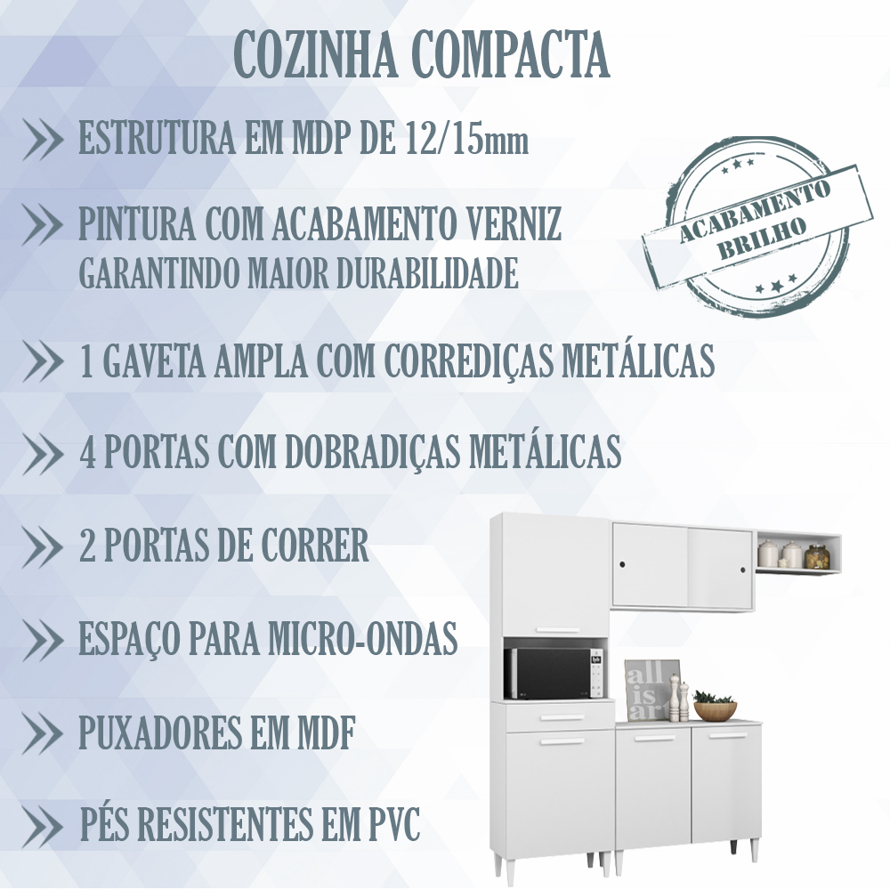 Cozinha Compacta Com Balcao 2002113x14 Branco ARMoveis