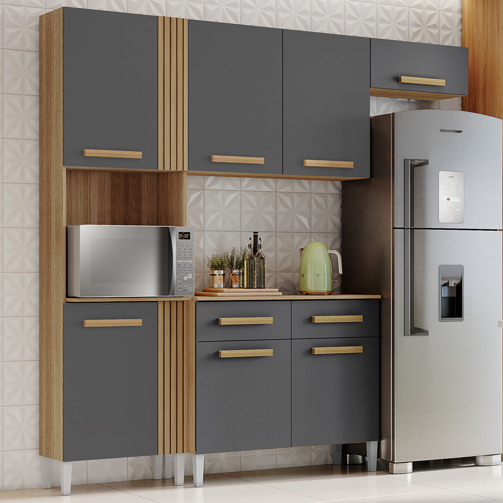 Cozinha Compacta Com Balcao 2012155x51 Atacama Grafite ARMoveis