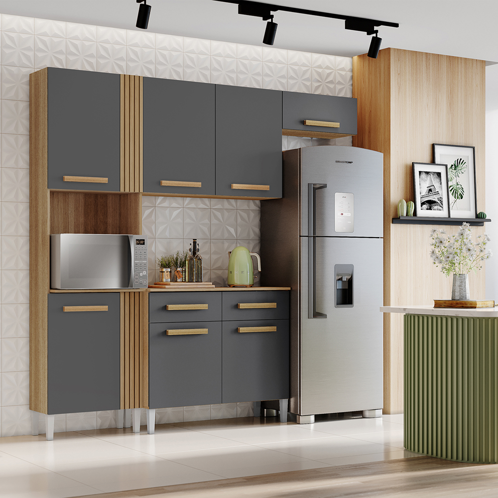 Cozinha Compacta Com Balcao 2012155x51 Atacama Grafite ARMoveis