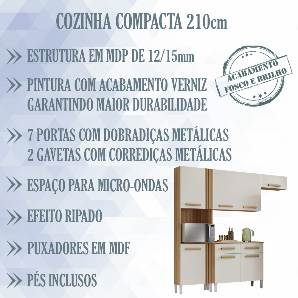 Cozinha Compacta Com Balcao 2012155x51 Atacama Off White ARMoveis