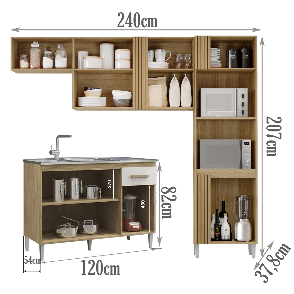 Cozinha Compacta Com Balcao Para Pia Atacama Off White ARMoveis