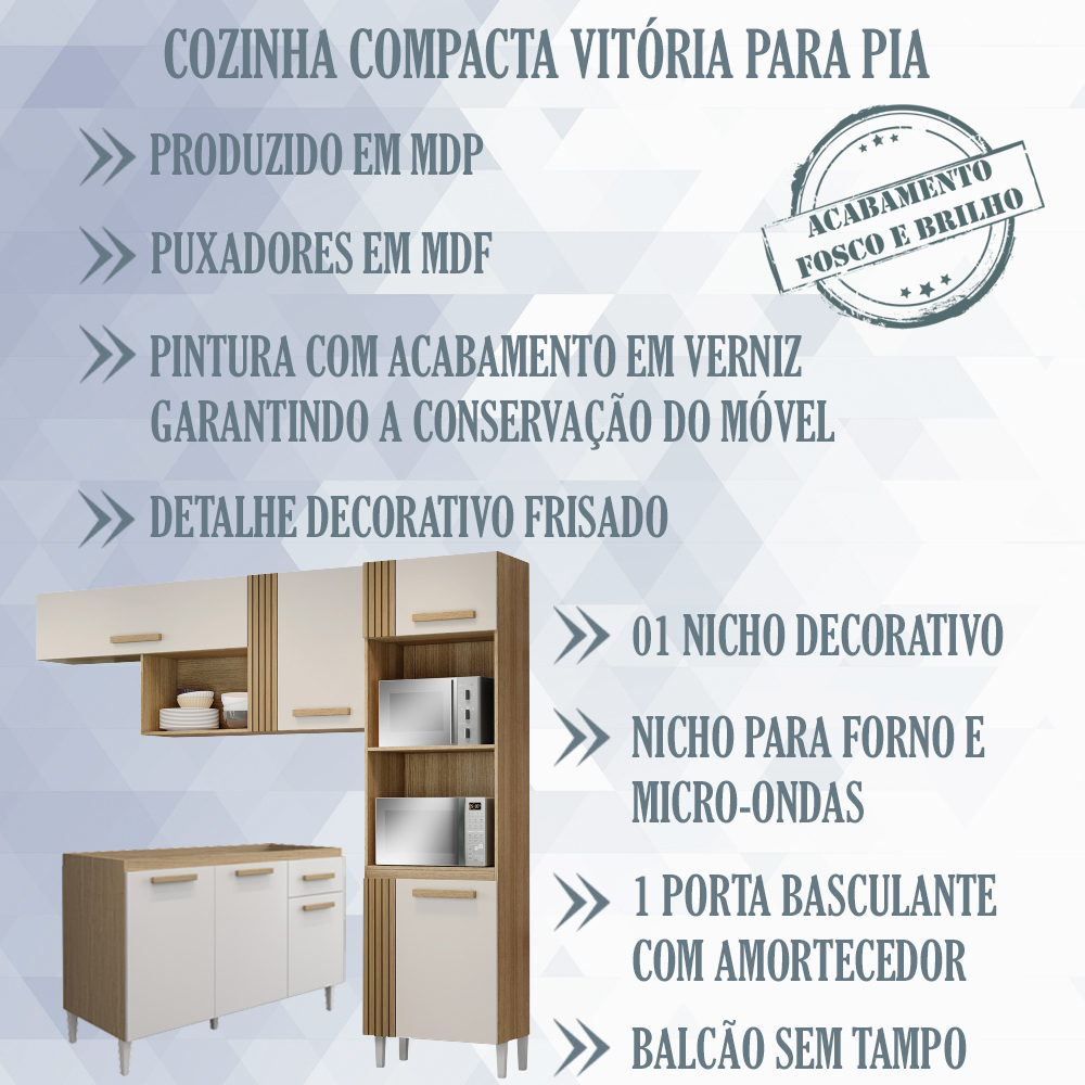 Cozinha Compacta Com Balcao Para Pia Atacama Off White ARMoveis