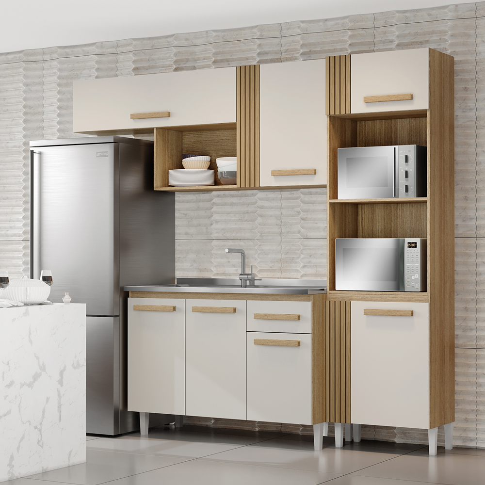 Cozinha Compacta Com Balcao Para Pia Atacama Off White ARMoveis