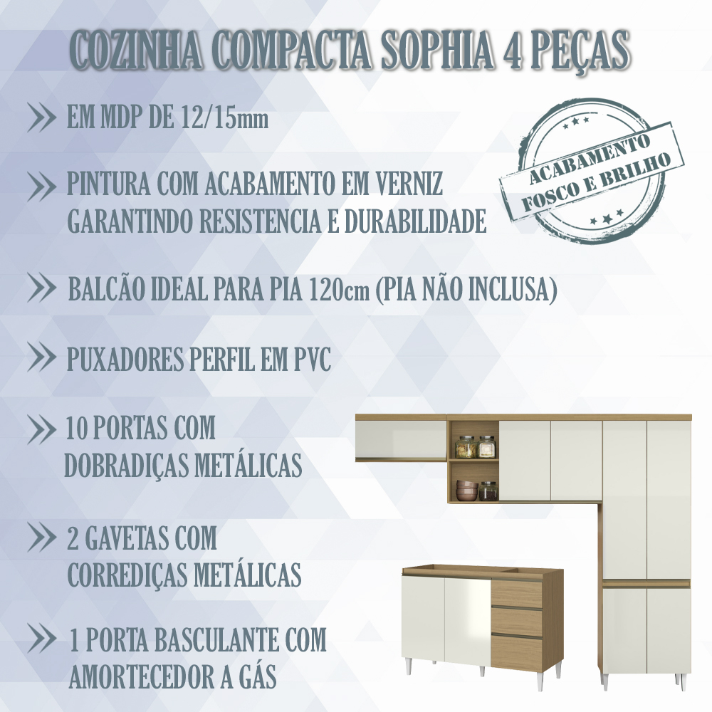Cozinha Compacta Para Pia 120cm 2012190x0213 Atacama Off White ARMoveis
