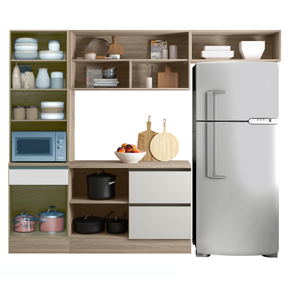 Cozinha Modulada 4 Pecas 258 cm Etti Carvalho Oak Off White PLN